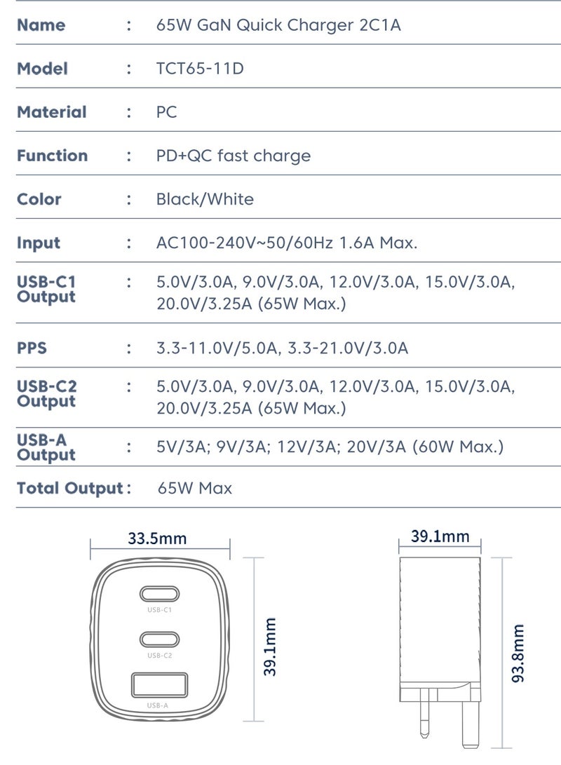 VAYMAY iPhone Charger 65W Fast USB C Charger 3-Port Foldable GaN Laptop Fast Charger Type C Wall Charger Plug Compatible with MacBook Pro, Air, HP, Dell, Lenovo, iPad Pro/Air, iPhone 16 Series, 15 Pro Max Galaxy S23 - Image 4
