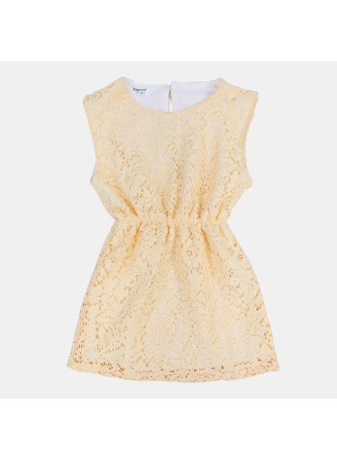 playmore Girls Lace Sleeveless Dress – Beige - Image 1