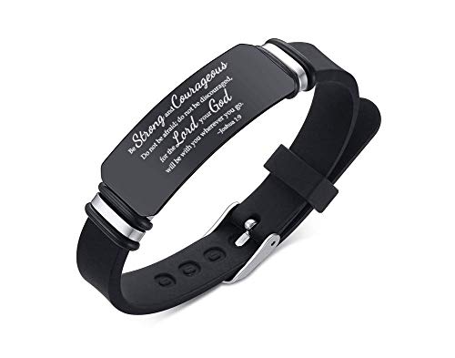 VNOX Joshua 1:9 Religious Inspirational Bible Quote Personalized Silicone Watch Bands Bracelet Motivational Encouragement ID Bracelets for Men Son - Image 1