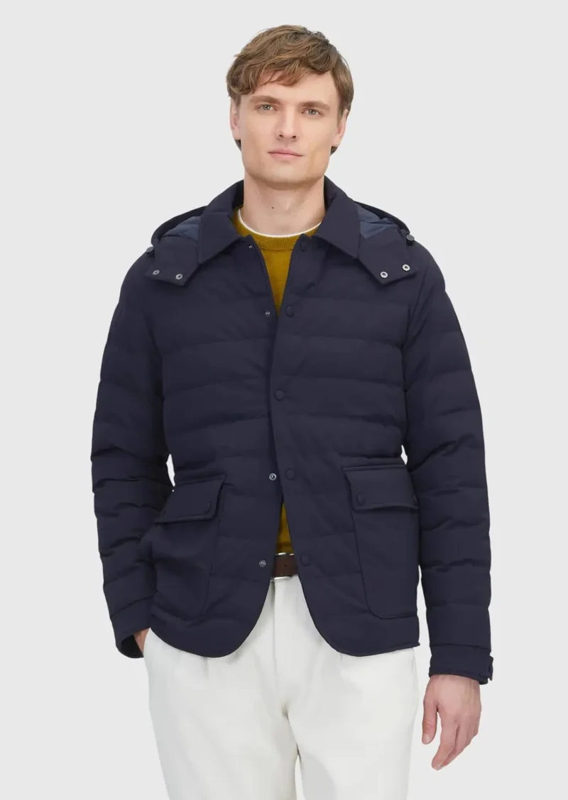 رامسي معطف منسوج كاجوال بغطاء رأس، أزرق داكن، بقصة عادية