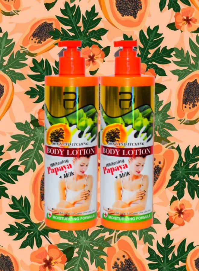 بيرون 2 قطع لوشن بيرون بالحليب والبابايا المبيض والمفتح لبشرة الوجة والجسم واليدين اقصى قد من الراحه عند استخدامه بشكل منتظم يعيد الجمال الطبيعي ونعومة البشرة يوازن الرطوبة الاساسية للبشرة 500 جرام