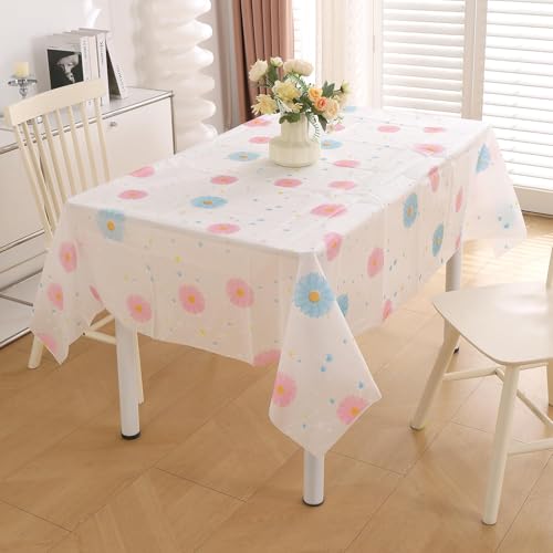 HOKIPO Polyethylene Vinyl Acetate(PEVA)Waterproof Square Table Cover Cloth for 4 Seater Dining Table,Dustproof Table Cloth for Study & Coffee Table,54x54 Inches,Butterscotch Yellow Daisy(AR-5871-D1) - Image 1