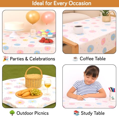HOKIPO Polyethylene Vinyl Acetate(PEVA)Waterproof Square Table Cover Cloth for 4 Seater Dining Table,Dustproof Table Cloth for Study & Coffee Table,54x54 Inches,Butterscotch Yellow Daisy(AR-5871-D1) - Image 5