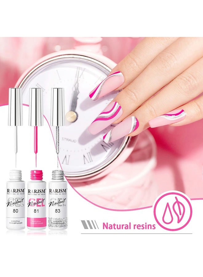 RARJSM Gel Liner Nail Art Polish Set of 6pcs Popular Color Black White Pink Rose Red Glitter Silver Gold Curing Requires Soak off 8ml Build in Thin Nail Sharp Brush for Home DIY Salon Nail Design - Image 4