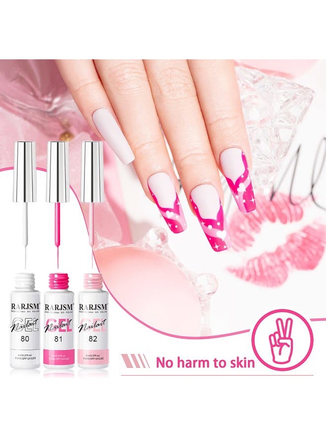 RARJSM Gel Liner Nail Art Polish Set of 6pcs Popular Color Black White Pink Rose Red Glitter Silver Gold Curing Requires Soak off 8ml Build in Thin Nail Sharp Brush for Home DIY Salon Nail Design - Image 3