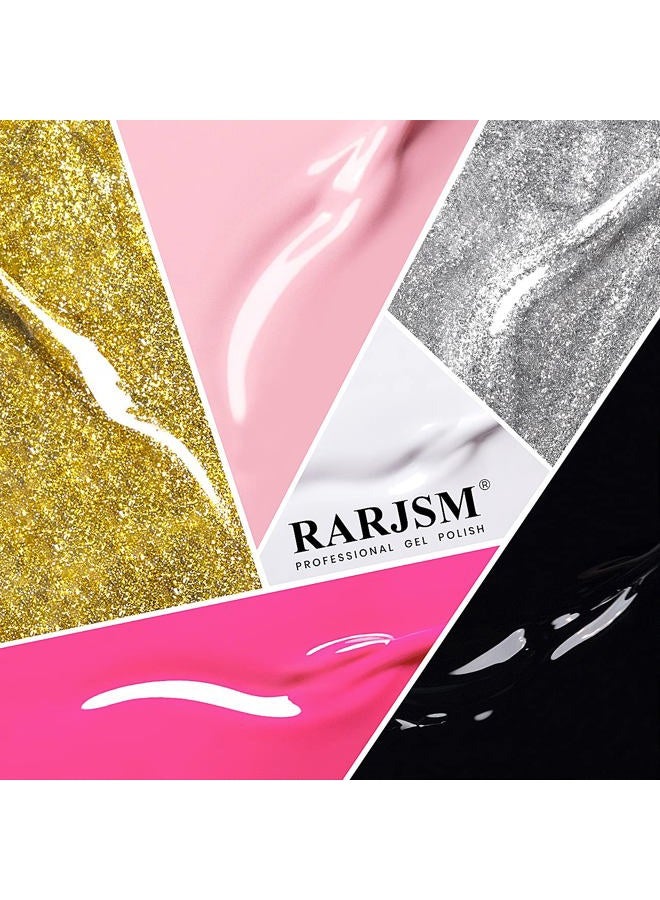 RARJSM Gel Liner Nail Art Polish Set of 6pcs Popular Color Black White Pink Rose Red Glitter Silver Gold Curing Requires Soak off 8ml Build in Thin Nail Sharp Brush for Home DIY Salon Nail Design - Image 2