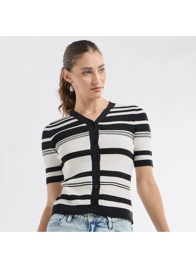 FAV Striped Button Through Top with Short Sleeves