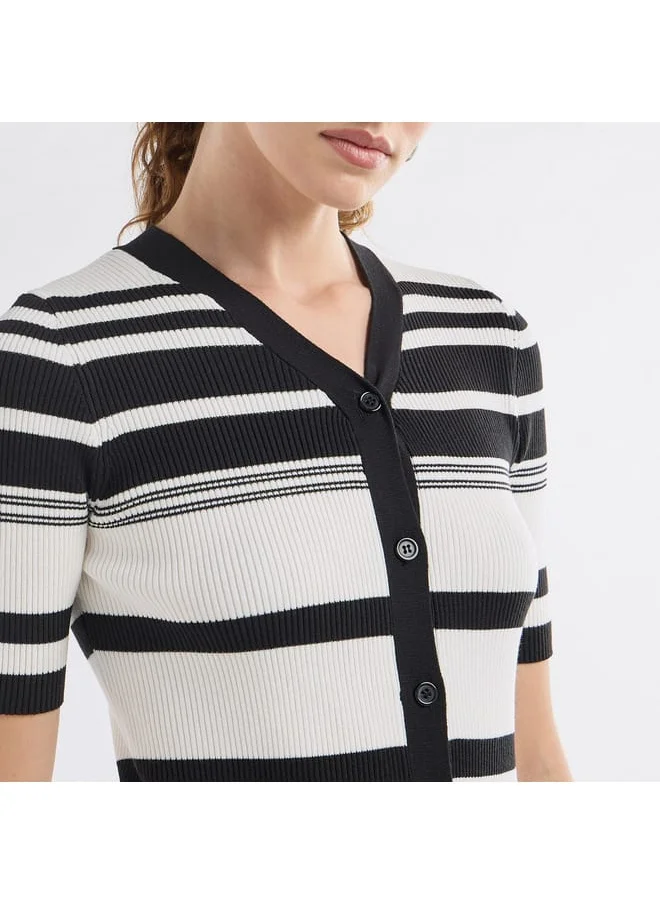 FAV Striped Button Through Top with Short Sleeves