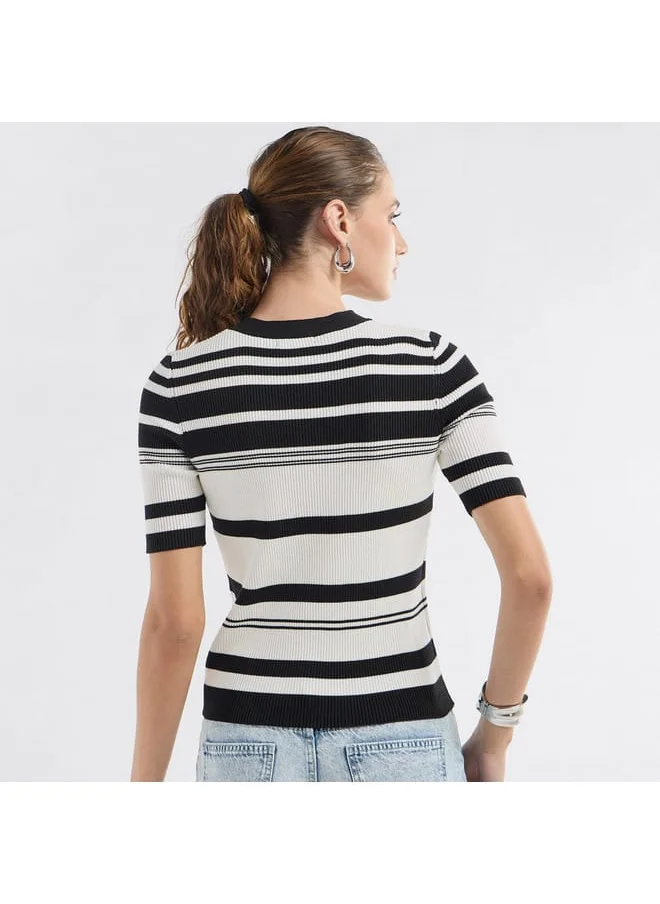 FAV Striped Button Through Top with Short Sleeves