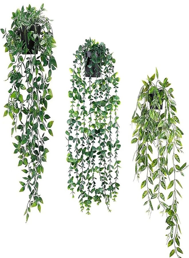 LZDGCC 3pcs Artificial Hanging Plants with Pot, Fake Potted Plants, Artificial Plant Indoors, Fake Hanging Plant, Faux Plants for Wall Room Home Indoor Outdoor Shelf Bathroom Decoration - Image 1