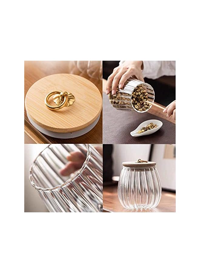 IAF Glass Storage Jars with Airtight Lids, Decorative Coffee Bar Container with Airtight Bamboo Lid Metal Ring Canisters Sets for Home Kitchen Storing Candy, Cookie, Nuts, Oatmeal (Oval+Taper, 4pcs) - Image 4