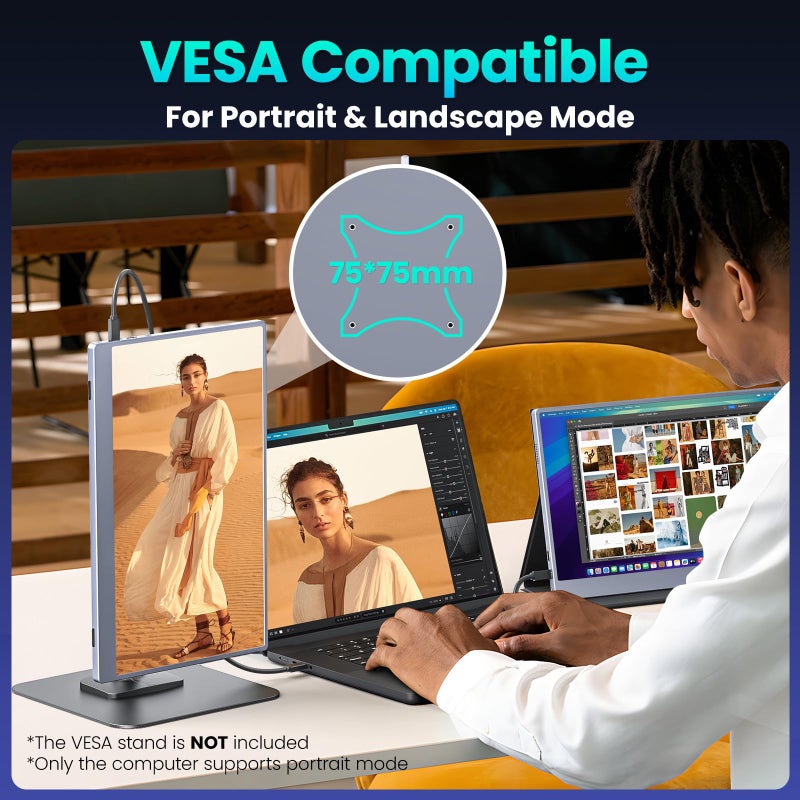 Upperizon Portable Monitor 15.6 Inch 1080P FHD HDR IPS Travel Screen HDMI USB-C Portable Monitor for Laptop MacBook PC Surface Xbox PS4/5 with Cover, VESA Compatible - Image 5