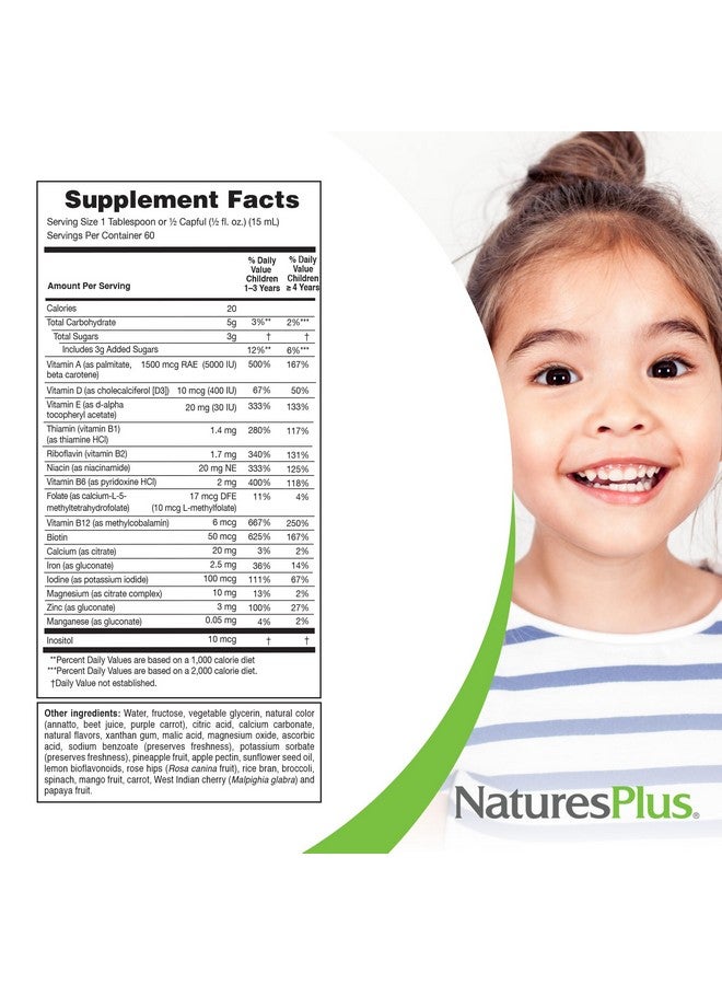 NaturesPlus Natures Plus Animal Parade Source of Life Children's Liquid Multivitamin - Tropical Berry Flavor - 30 fl oz - Whole Food Supplement - Vegetarian, Gluten-Free - 60 Servings - Image 5