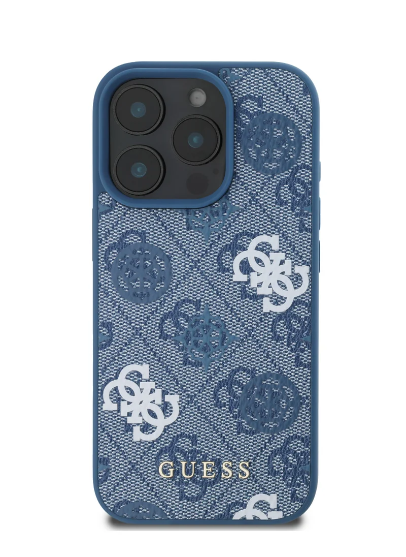 GUESS iPhone 16 Pro Max Case PU Hard Cover with Peony 4G Design / slim profile / Drop protection / Lightweight Back Cover - Blue