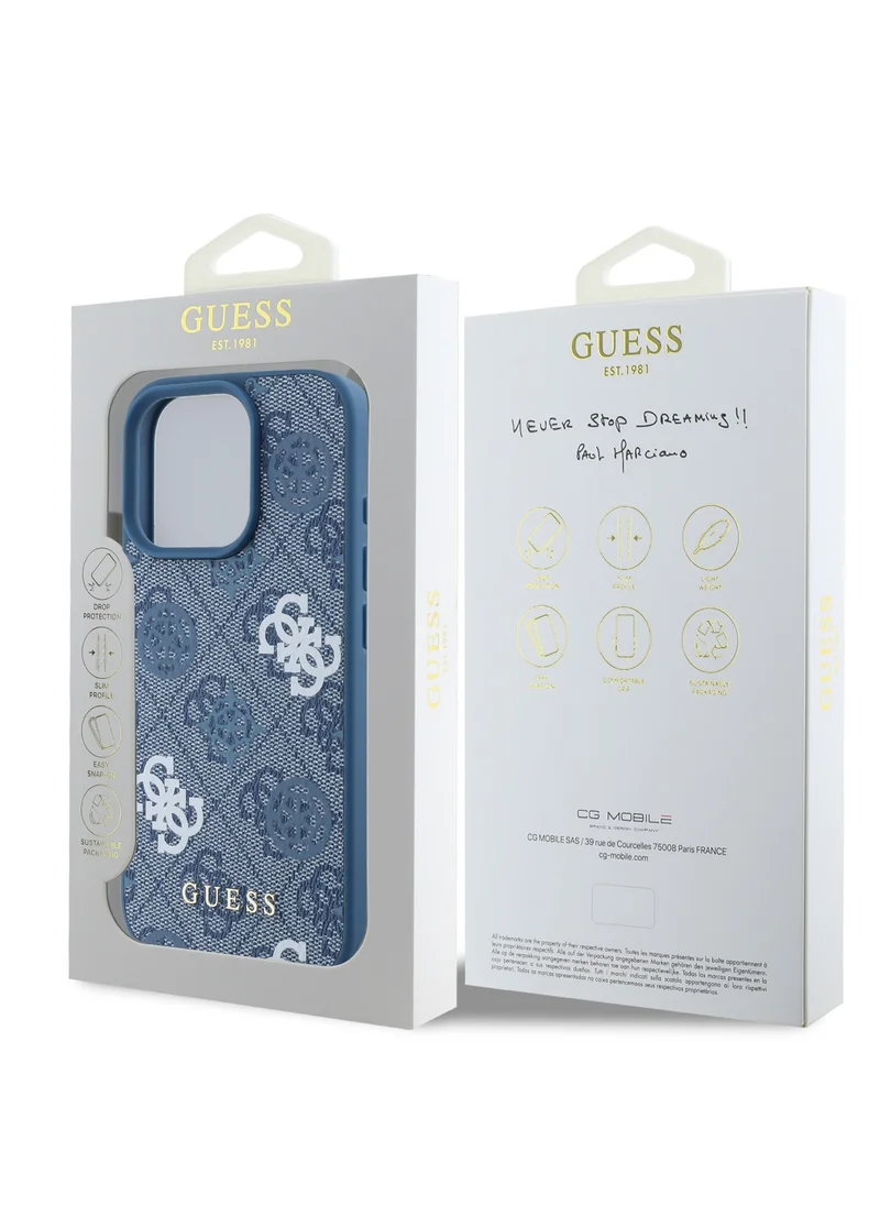 GUESS iPhone 16 Pro Max Case PU Hard Cover with Peony 4G Design / slim profile / Drop protection / Lightweight Back Cover - Blue