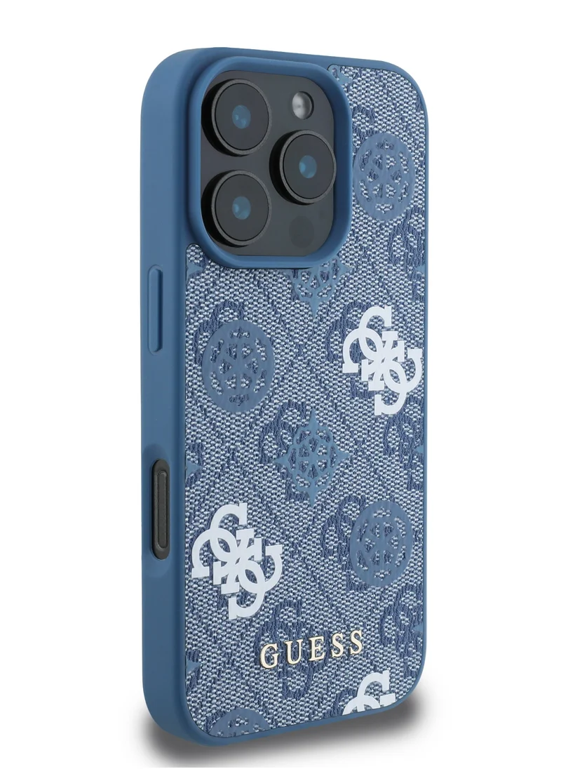 GUESS iPhone 16 Pro Max Case PU Hard Cover with Peony 4G Design / slim profile / Drop protection / Lightweight Back Cover - Blue