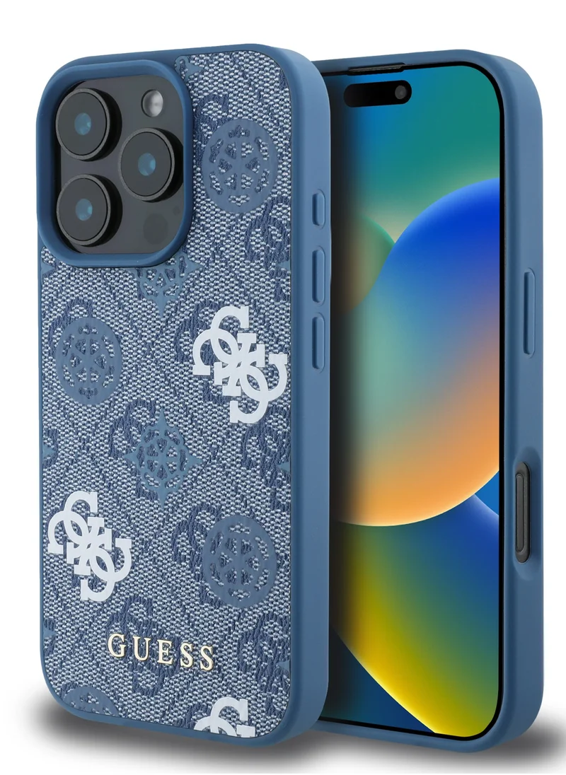 GUESS iPhone 16 Pro Max Case PU Hard Cover with Peony 4G Design / slim profile / Drop protection / Lightweight Back Cover - Blue