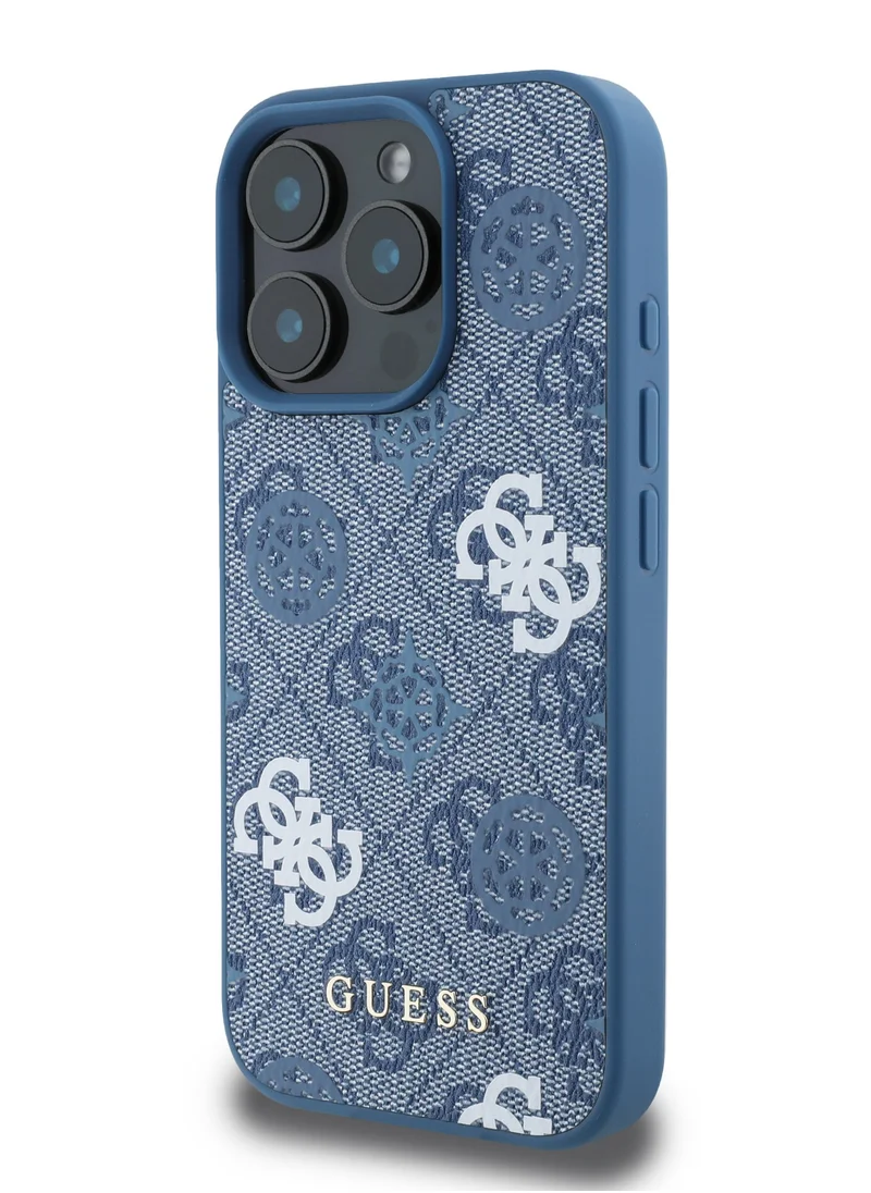 GUESS iPhone 16 Pro Max Case PU Hard Cover with Peony 4G Design / slim profile / Drop protection / Lightweight Back Cover - Blue