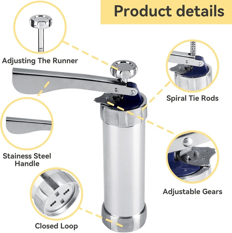 Cookie Press, Stainless Steel Churro Maker Machine Biscuit Press Cookie Gun Set with 20 Decorative Molds and 4 Nozzles for DIY Biscuit Maker 8.27 x 6.10in Cookie Press Machine Cookie Press Gun - Image 3
