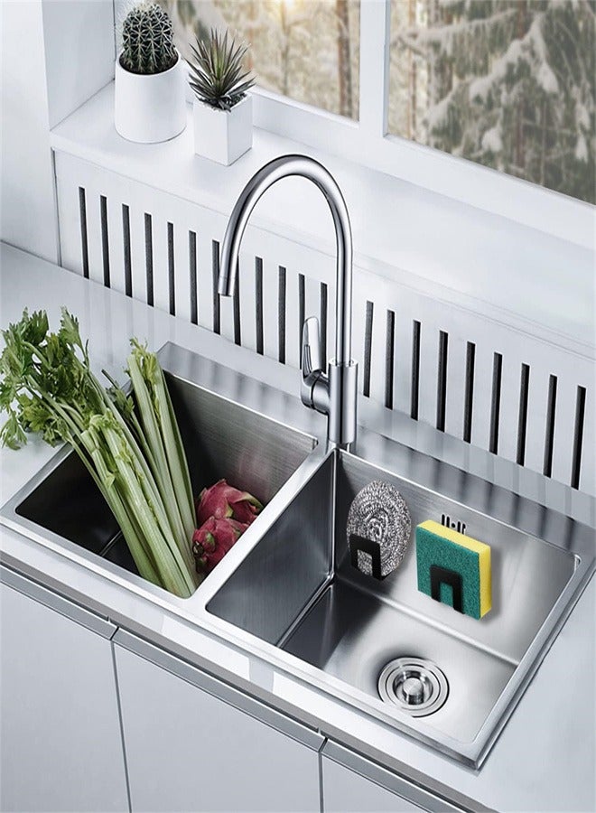 Adhesive Sponge Holder for Kitchen Sink, 2pcs Stainless Steel Kitchen Sink Sponge Caddy for Kitchen Organization in Sink, Multifunctional Inside Sink Sponge Holder - Image 4