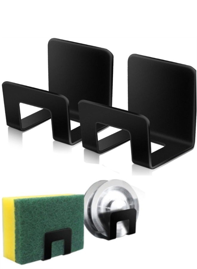 Adhesive Sponge Holder for Kitchen Sink, 2pcs Stainless Steel Kitchen Sink Sponge Caddy for Kitchen Organization in Sink, Multifunctional Inside Sink Sponge Holder - Image 1