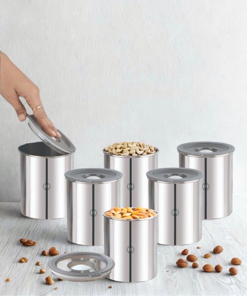 MARU Steel Airtight Storage Containers for kitchen 500g (750ml) Set of 6,Leakproof jars suitable for Fridge, Dabba with Secure Silicone Vent semi transparent Lids, Perfect to Store Food and Liquids - Image 1