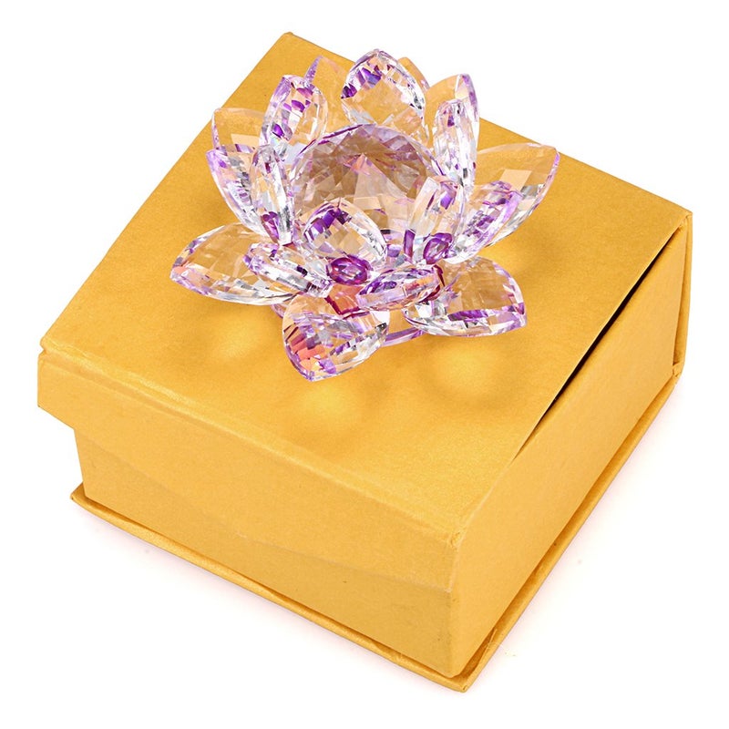 OwnMy Sparkle Crystal Lotus Flower Hue Reflection Feng Shui Home Decor with Gift Box (4 Inch/ 100MM Purple) - Image 2