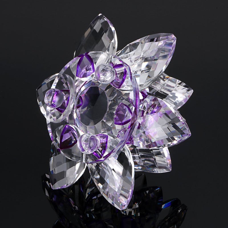 OwnMy Sparkle Crystal Lotus Flower Hue Reflection Feng Shui Home Decor with Gift Box (4 Inch/ 100MM Purple) - Image 5