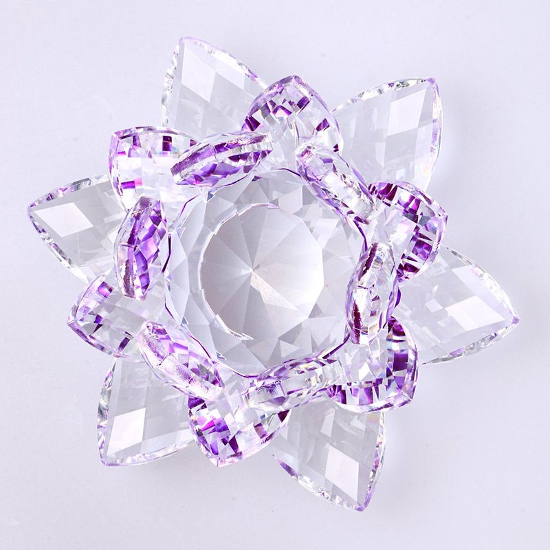 OwnMy Sparkle Crystal Lotus Flower Hue Reflection Feng Shui Home Decor with Gift Box (4 Inch/ 100MM Purple) - Image 4