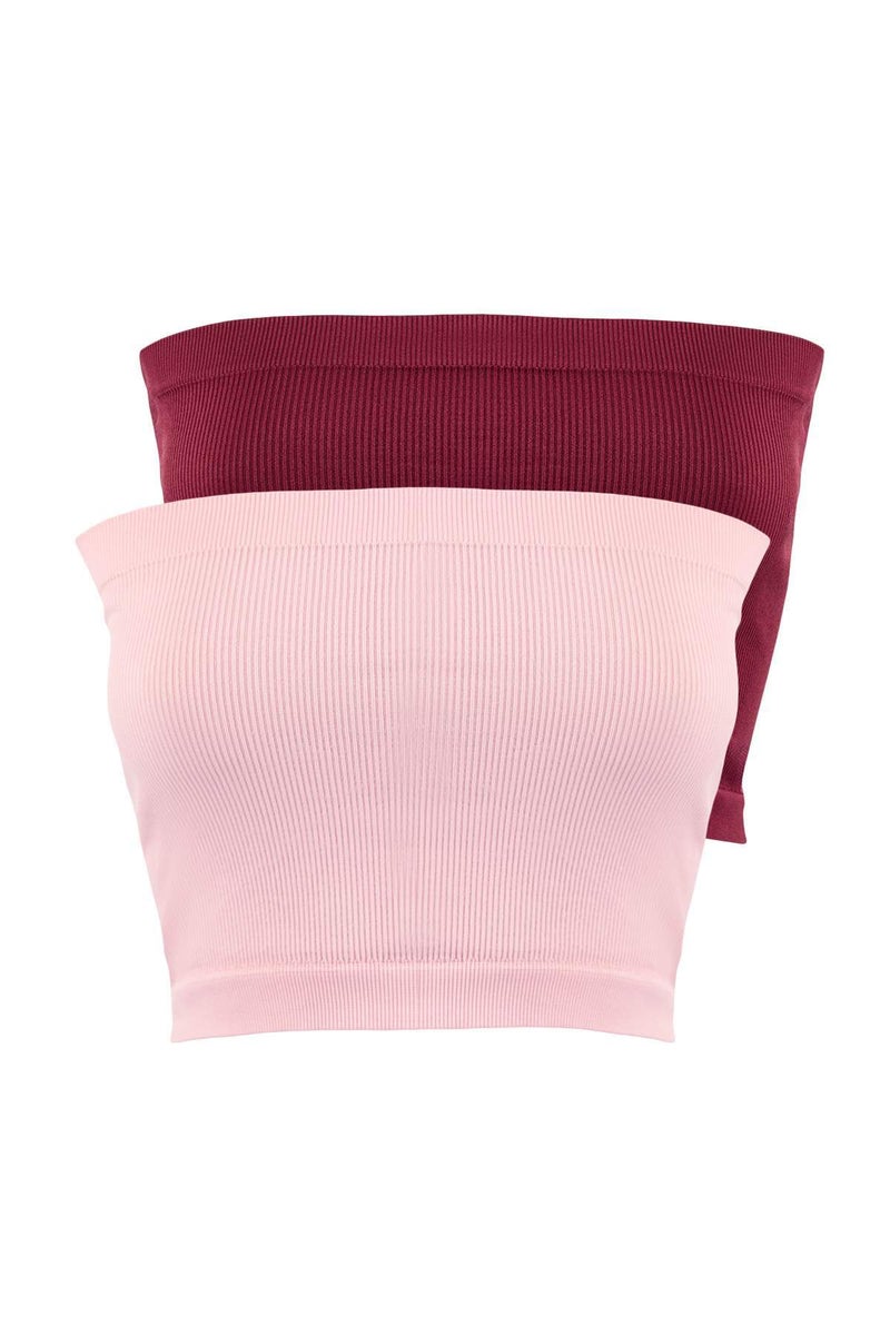 trendyol Burgundy-Pink 2-Pack Seamless/Seamless Ribbed Strapless Knitted Sports Bra Twoss21Ss0061 - Image 5