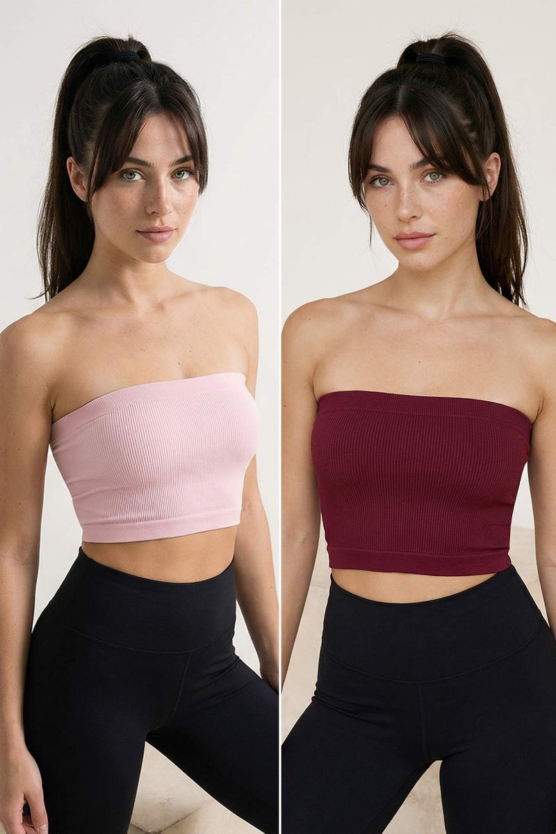 trendyol Burgundy-Pink 2-Pack Seamless/Seamless Ribbed Strapless Knitted Sports Bra Twoss21Ss0061 - Image 1