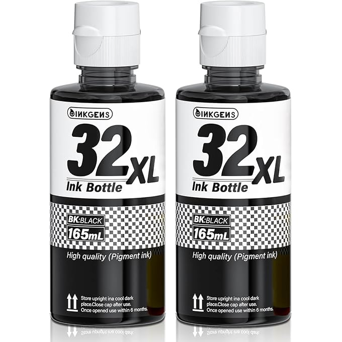 32XL Black Ink Bottle Refill for Smart Tank 5000 7301 651 7001 7602 6001 551 5101 7300 5102 7302 7601 6002 5103 755 757 Printer, Black*2