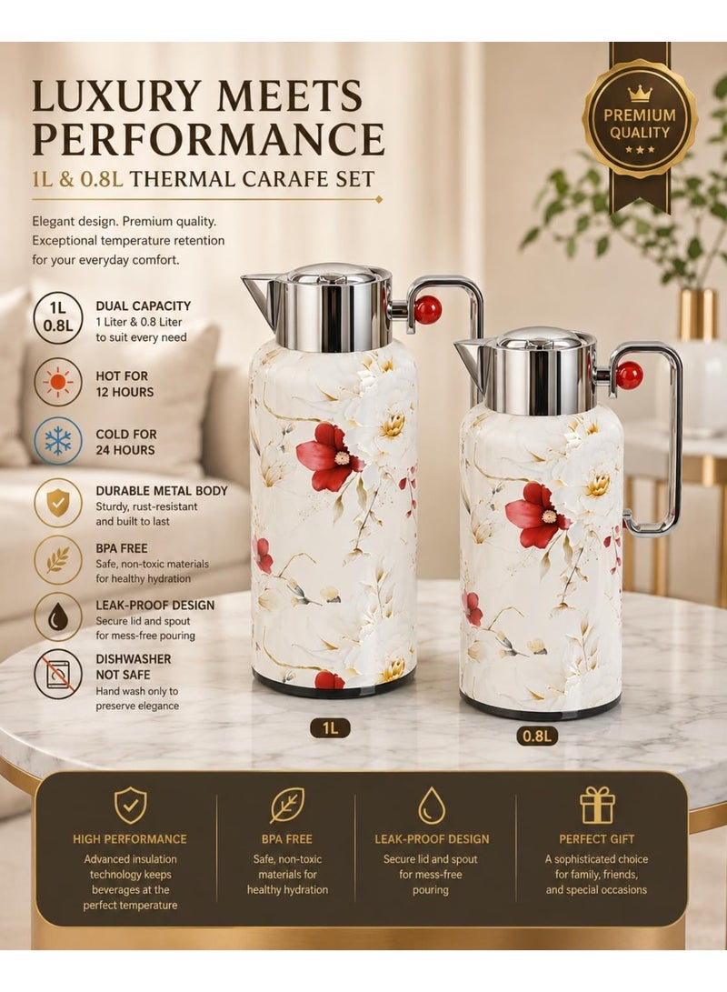 REFAN Luxury Tea and Coffee Vacuum Flask Set, 2 Pieces, 0.8L + 1.0L Capacity | Premium Hospitality Thermos Set | Leak-Resistant Insulated Carafe Keeps Beverages Hot for Long Hours - Image 3