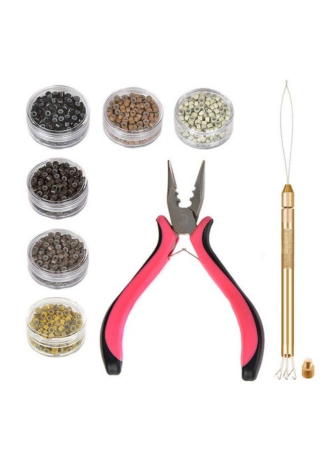 Microlinks Hair Extensions Kit Tool With 4 In 1 Metal Loop Threader Needle Hair Extension Plier 6 Colors Of 3Mm Silicone Microlink Beads For Hair Extension