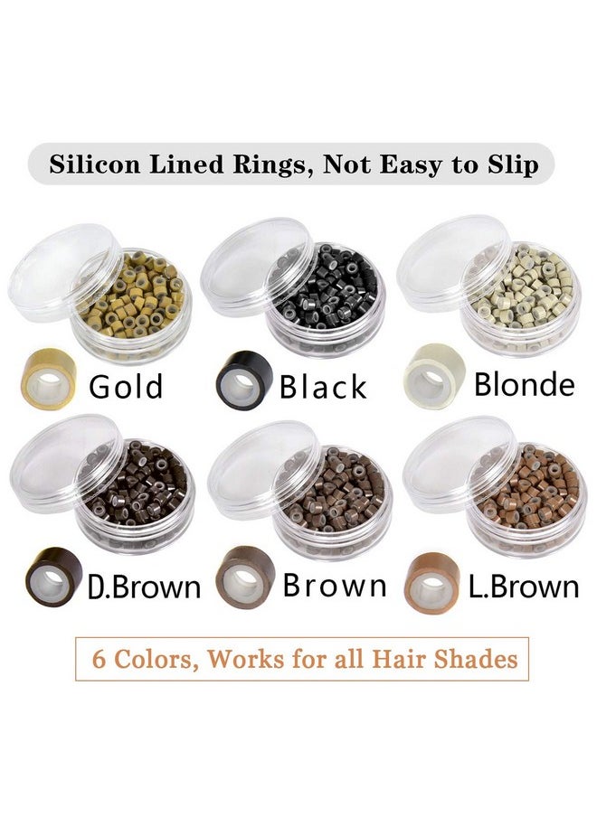 Unique Love - Microlinks Hair Extensions Kit Tool With 4 In 1 Metal Loop Threader Needle Hair Extension Plier 6 Colors Of 3Mm Silicone Microlink Beads For Hair Extension - Image 1