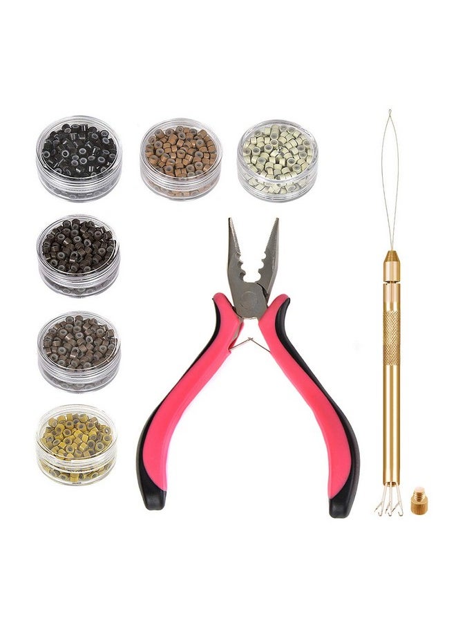 Unique Love - Microlinks Hair Extensions Kit Tool With 4 In 1 Metal Loop Threader Needle Hair Extension Plier 6 Colors Of 3Mm Silicone Microlink Beads For Hair Extension - Image 1