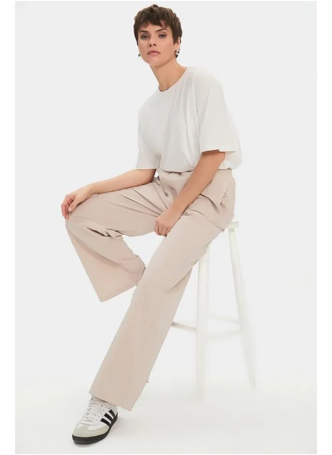 JUNE June Women 100% Cotton Elastic Waist Trouser Stone