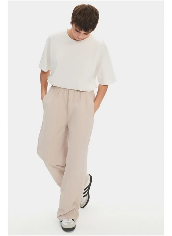 JUNE June Women 100% Cotton Elastic Waist Trouser Stone