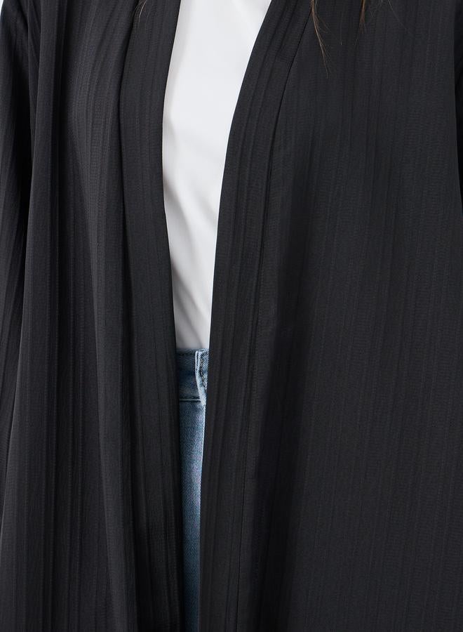 Styli Women Black Front Open Textured Abaya - Image 3