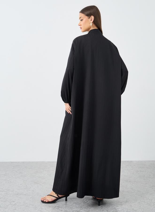 Styli Women Black Front Open Textured Abaya - Image 4