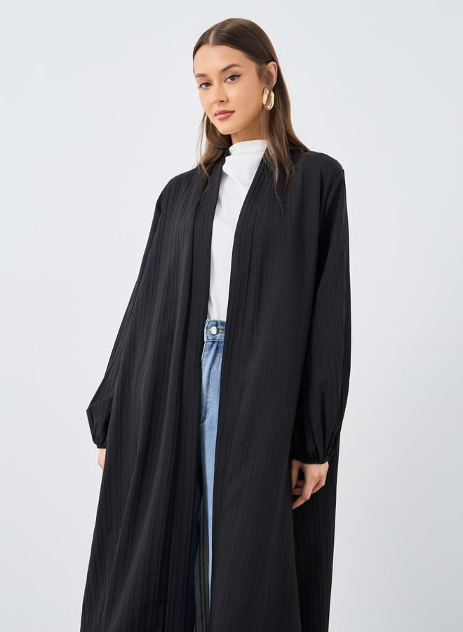 Styli Women Black Front Open Textured Abaya - Image 2