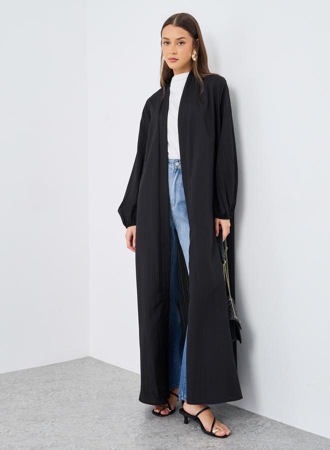 Styli Women Black Front Open Textured Abaya - Image 1