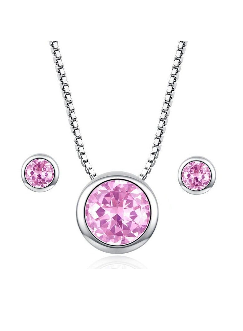 Goolsky Pastel Gemstone Jewelry Set - Fashion Minimalist Diamond-Studded Crystal Earrings & Necklace 2-Piece Accessory Set - Image 1