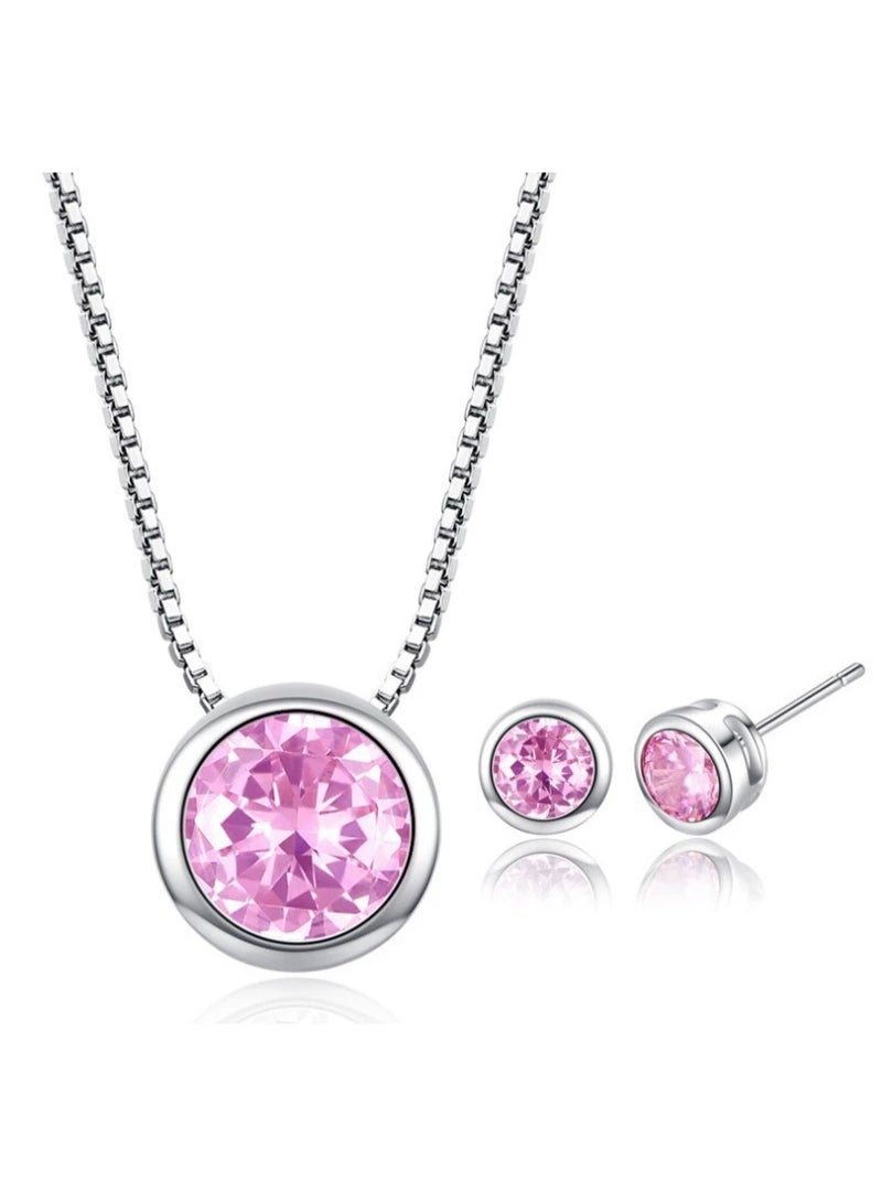 Goolsky Pastel Gemstone Jewelry Set - Fashion Minimalist Diamond-Studded Crystal Earrings & Necklace 2-Piece Accessory Set - Image 2