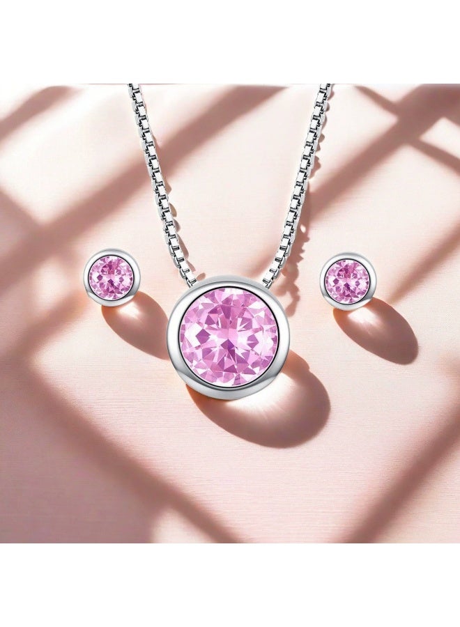 Goolsky Pastel Gemstone Jewelry Set - Fashion Minimalist Diamond-Studded Crystal Earrings & Necklace 2-Piece Accessory Set - Image 3