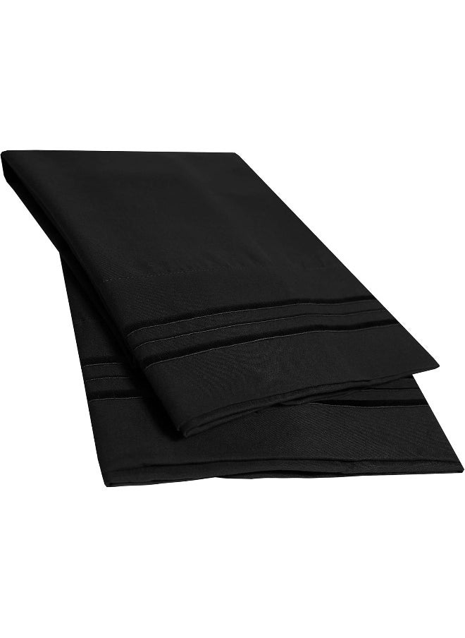 Sweet Home Collection Sweet Home Collection 2 Pack Pillow Case Set 1800 Series Fine Double Brushed Microfiber Triple Marrow Stitch Pillowcases, Standard, Black 
