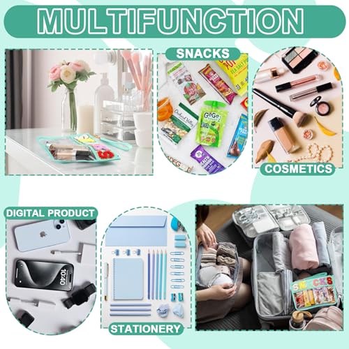 TESAFNG Snack Bag for Travel - Clear Chenille Varsity Letter Flat Pouch with Zipper, Waterproof Clear PVC&PU Preppy Patch Makeup Cosmetic tote Bags for Women (Green-Snacks) - Image 5