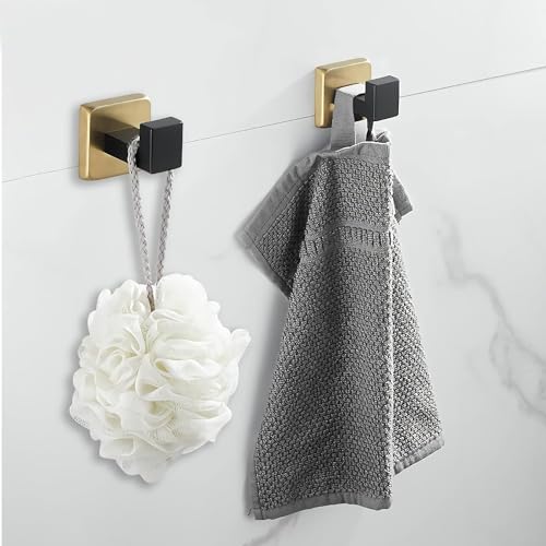 LUXIUR Wall Hooks for Hanging Strong 5kg, Cloth Hook Stand for Bathroom and Kitchen Accessories Items, SUS 304 Grade Stainless Steel Robe Hook, Bathroom Accessories, Black Gold, 2 Pack - Image 1