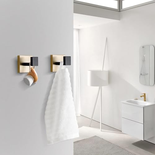 LUXIUR Wall Hooks for Hanging Strong 5kg, Cloth Hook Stand for Bathroom and Kitchen Accessories Items, SUS 304 Grade Stainless Steel Robe Hook, Bathroom Accessories, Black Gold, 2 Pack - Image 2