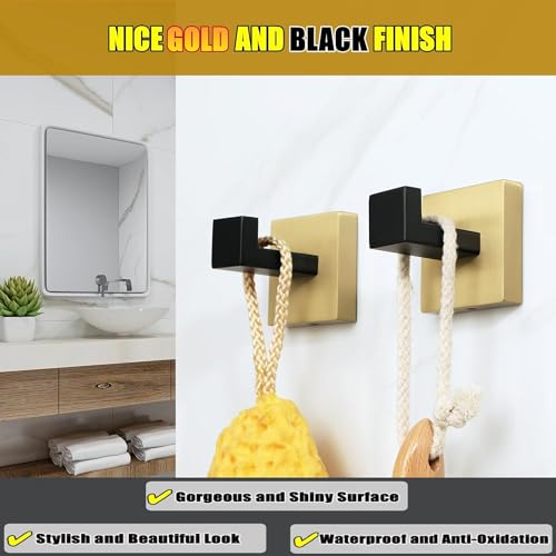 LUXIUR Wall Hooks for Hanging Strong 5kg, Cloth Hook Stand for Bathroom and Kitchen Accessories Items, SUS 304 Grade Stainless Steel Robe Hook, Bathroom Accessories, Black Gold, 2 Pack - Image 5